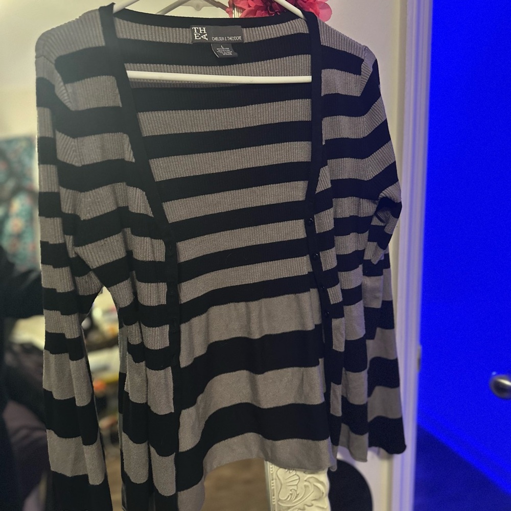 Black and Gray Striped Women's Sweater